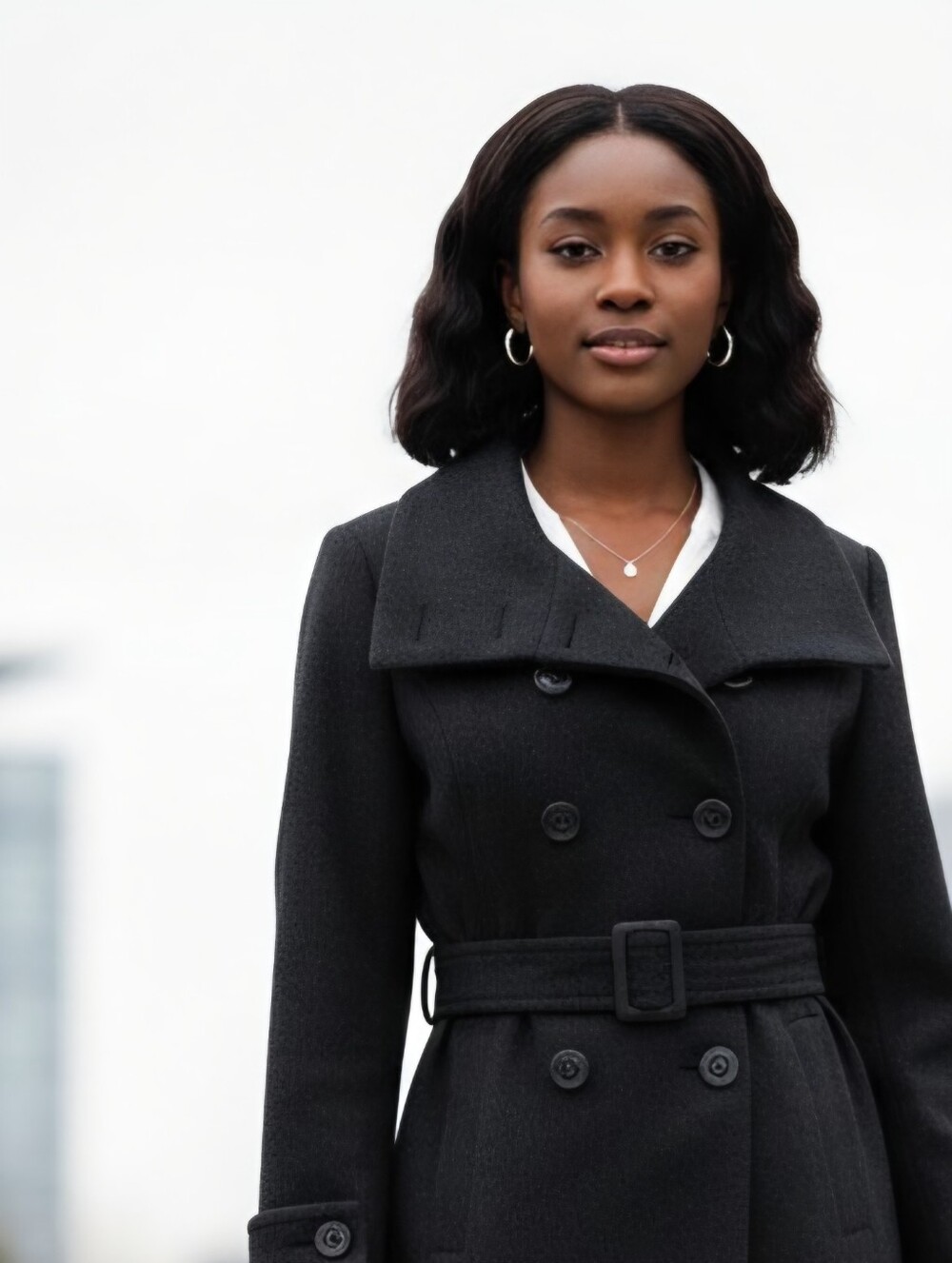 Vintage Pea Coat Wool Blend Women L Dark Gray Belted Classic Business Preppy
